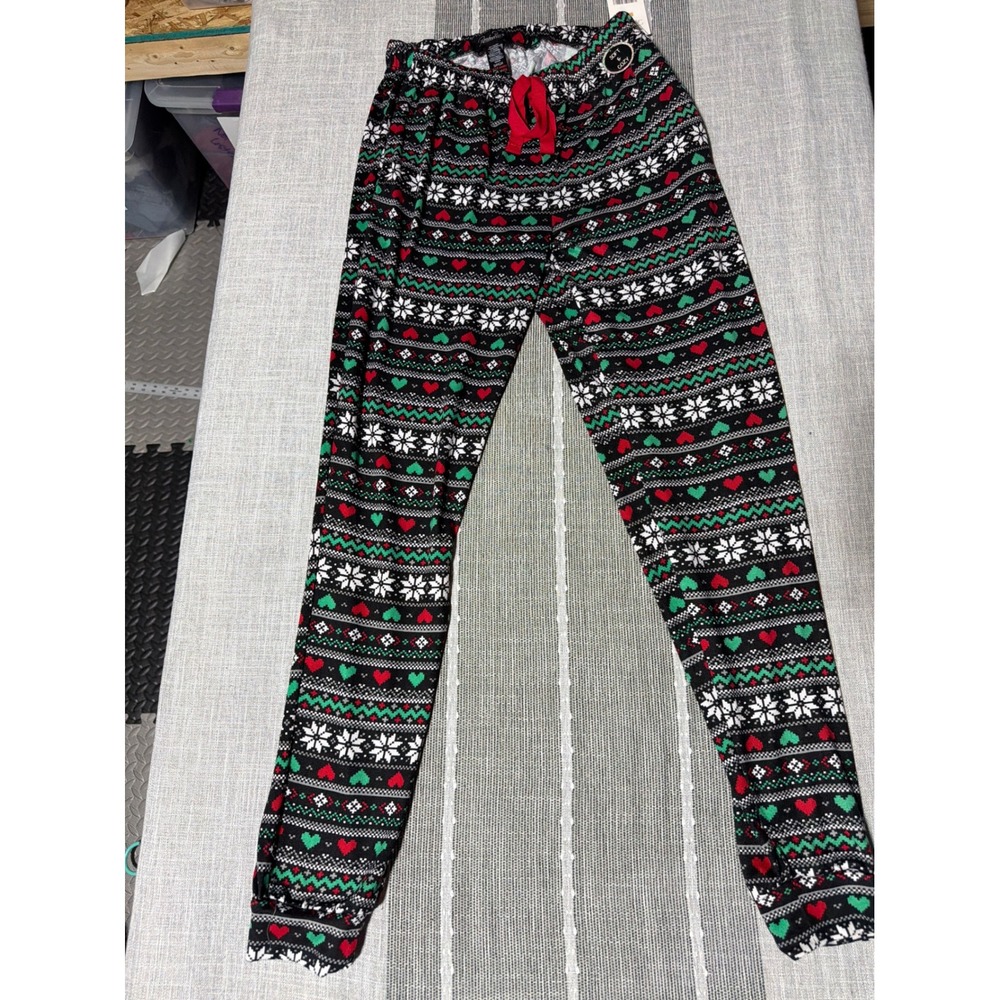 New Holiday Fair Isle Pajama Pants Red Green White Snowflake Heart Lounge Pants